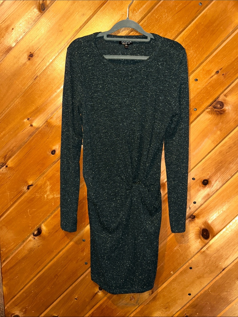 Topshop twist front marled green long sleeve pullover dress